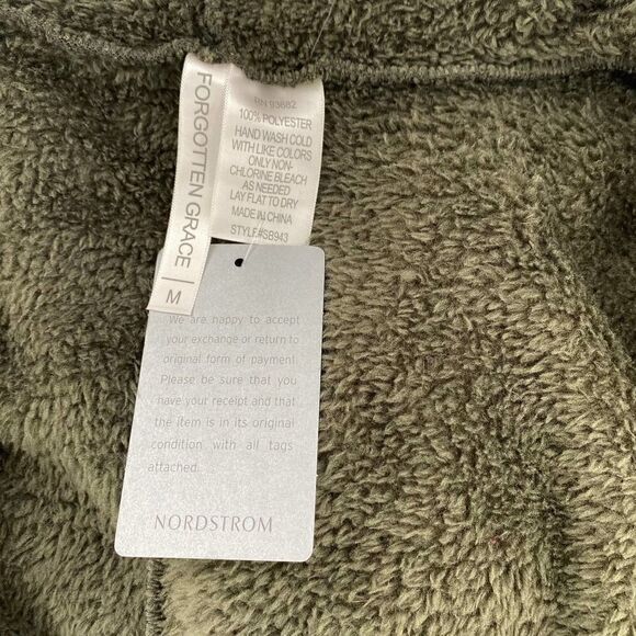 NWT Forgotten Grace by Nordstrom Faux Shearling Hooded Front Cardigan Green M - Picture 8 of 9